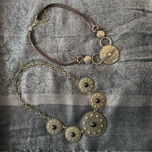 2 Metallic Medallion Choker Bib Necklaces